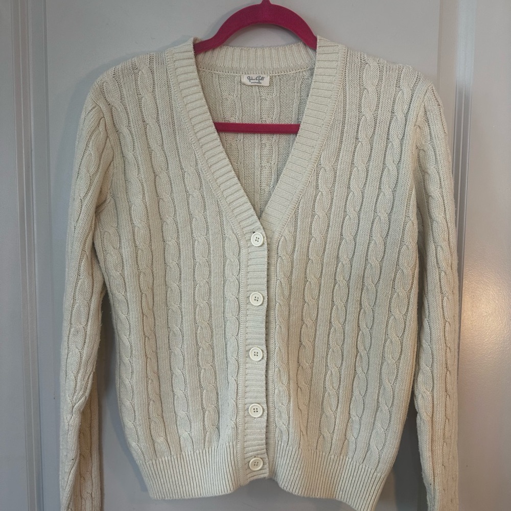 Brandy Melville/ John Gault Cream Cableknit Wool Blend Cardigan Sweater, Small